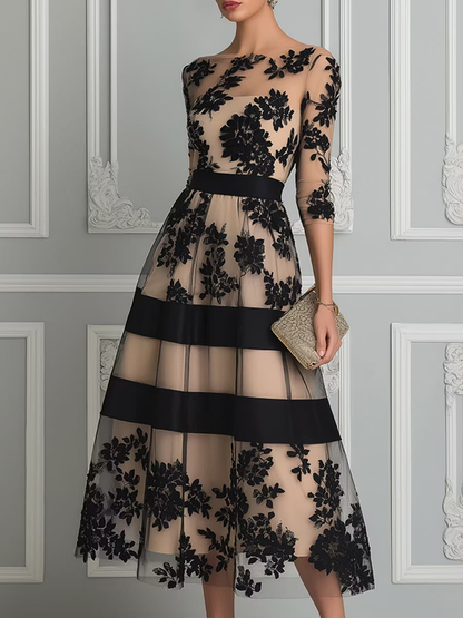 Diane – Floral Lace A-Line Midi Dress