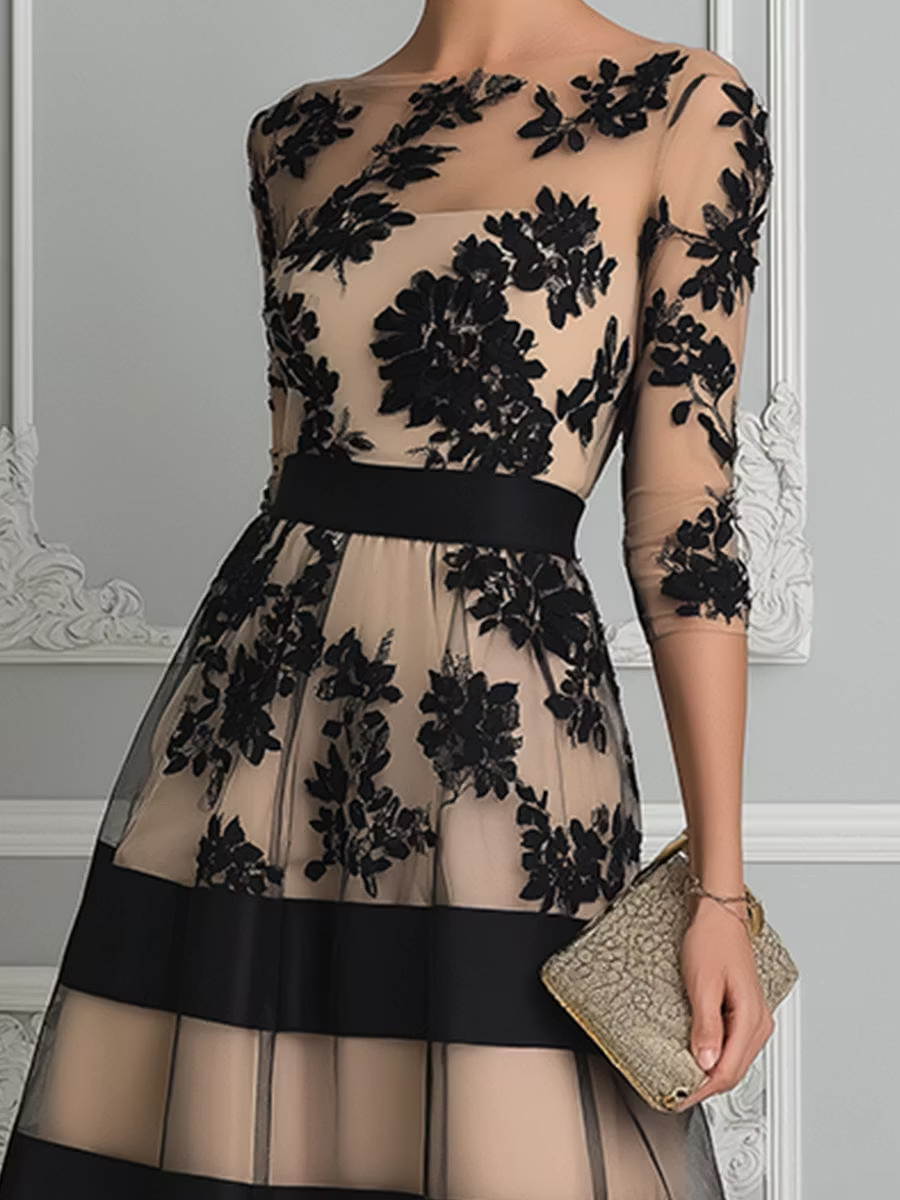 Diane – Floral Lace A-Line Midi Dress