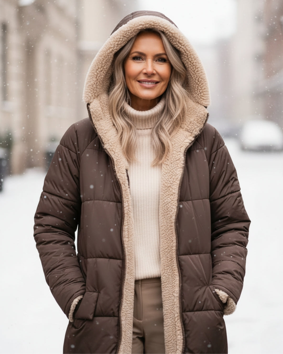 Frances – Sherpa-Lined Longline Quilted Coat