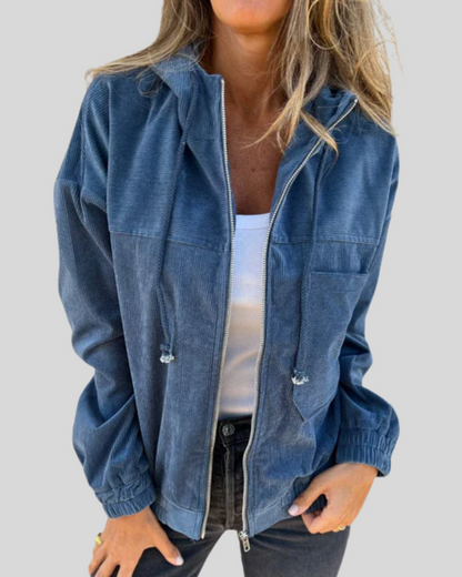 Genevieve – Hooded Corduroy-Texture Zip-Up Jacket