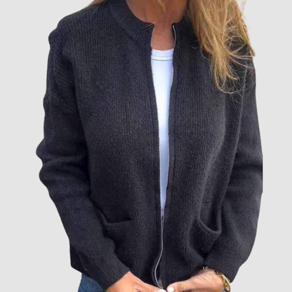 Rosalie – Ribbed Knit Zip-Up Cardigan