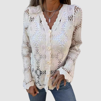 Sara – Crochet Lace Button-Up Cardigan
