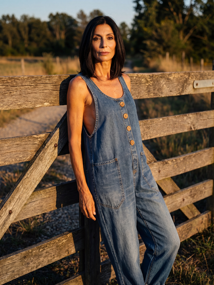 Madelyn | Rooster-Print Denim Overalls