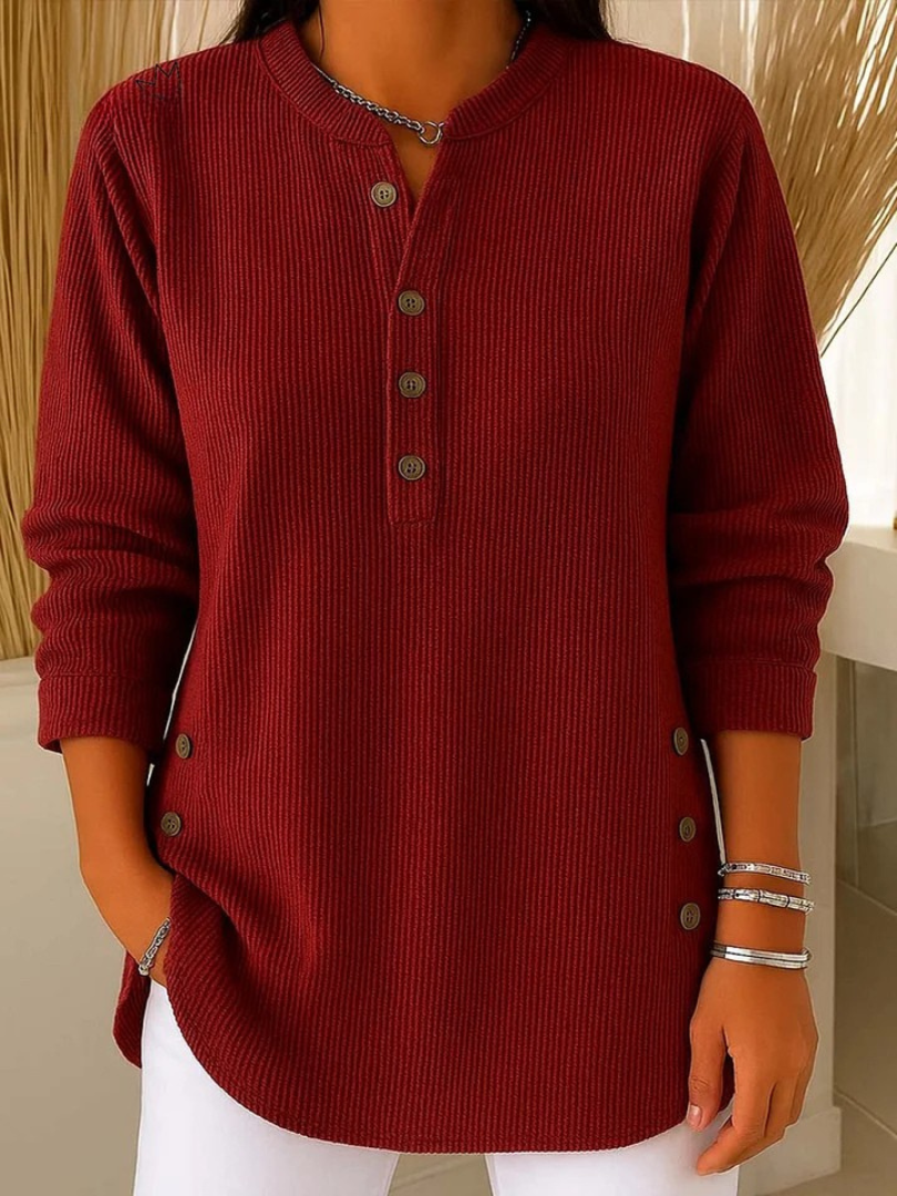 Gretchen – Ribbed Henley Button Tunic Top