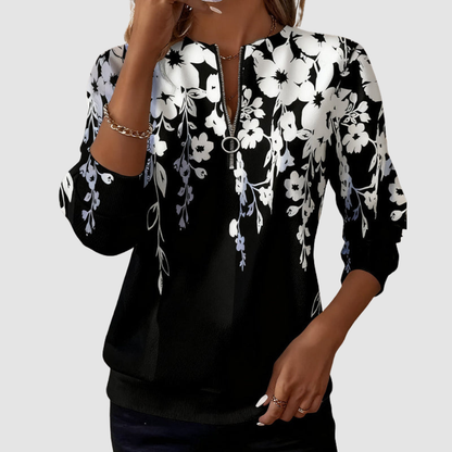 Lynn – Floral Print Half-Zip Sweatshirt