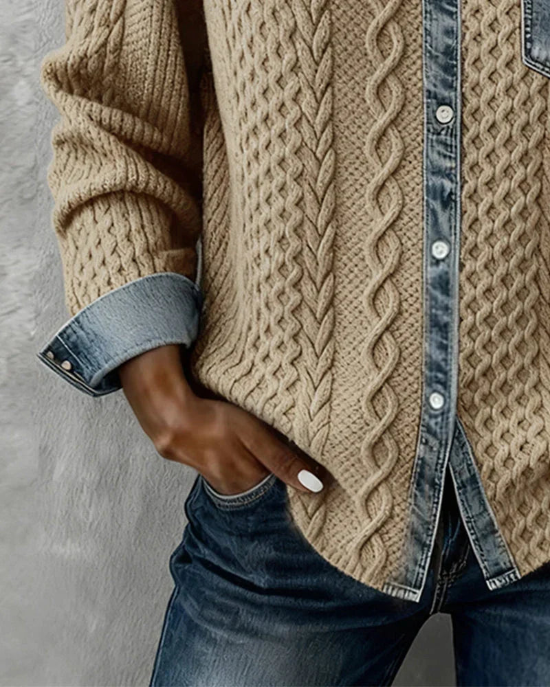 Dorene – Cable Knit Denim Patchwork Shirt