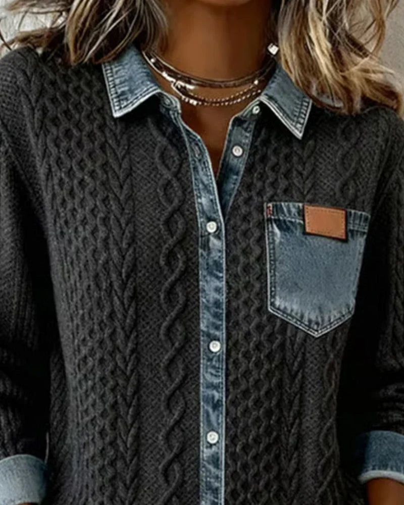 Dorene – Cable Knit Denim Patchwork Shirt