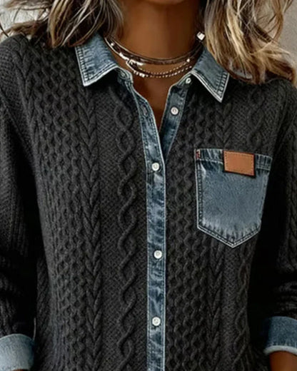 Dorene – Cable Knit Denim Patchwork Shirt