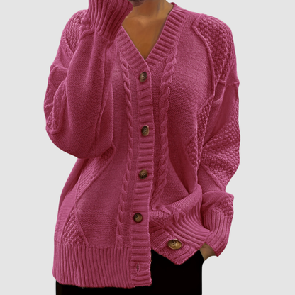 Rena – Cable-Knit Button-Front Cardigan