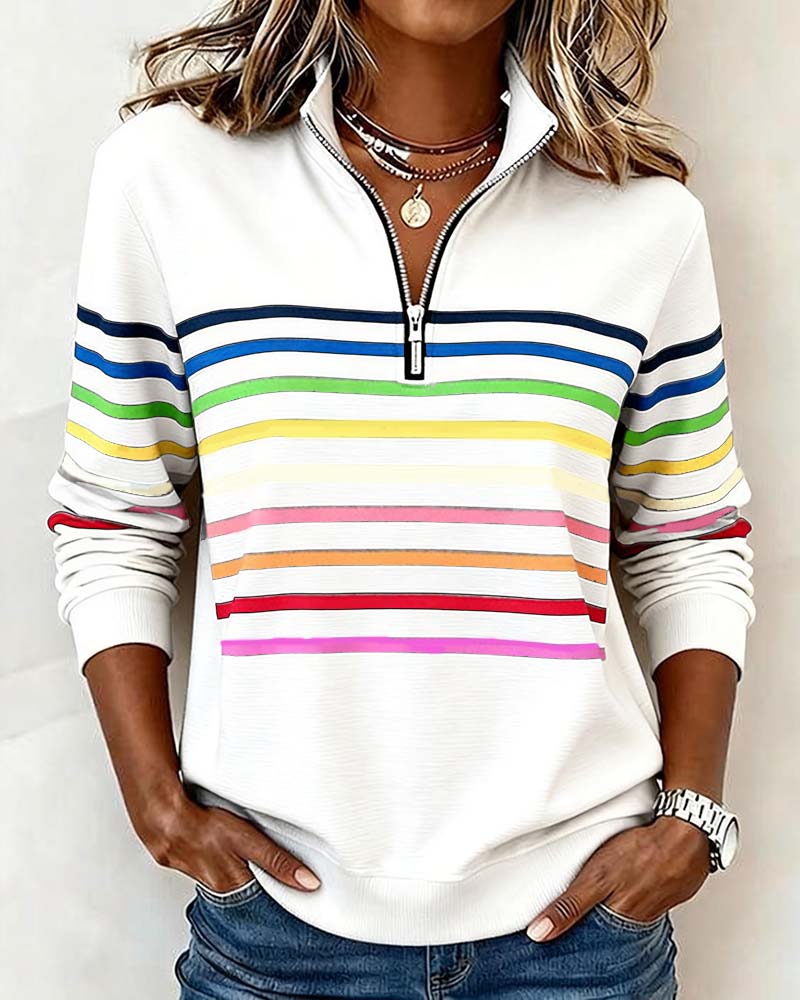 Tina – Striped Quarter-Zip Casual Sweatshirt