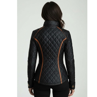 Rachelle – Quilted Diamond-Stitch Zip Jacket