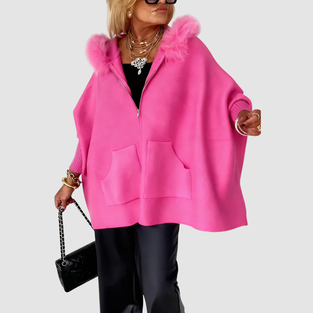 Tara – Faux Fur Hood Poncho Coat