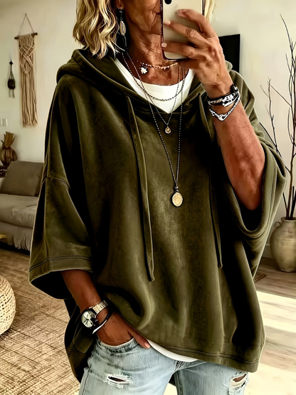 Zelma – Oversized Velvet-Look Hooded Pullover