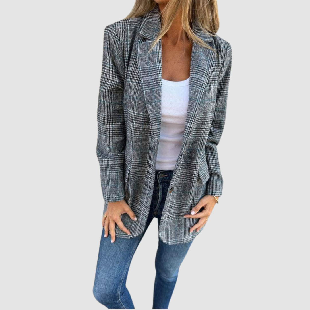 Christine – Plaid Tailored Open-Front Blazer