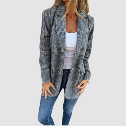 Christine – Plaid Tailored Open-Front Blazer