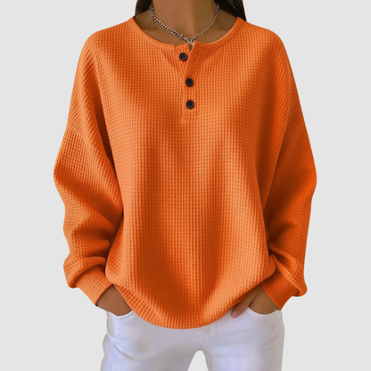 Marilyn – Waffle-Knit Henley Relaxed Top