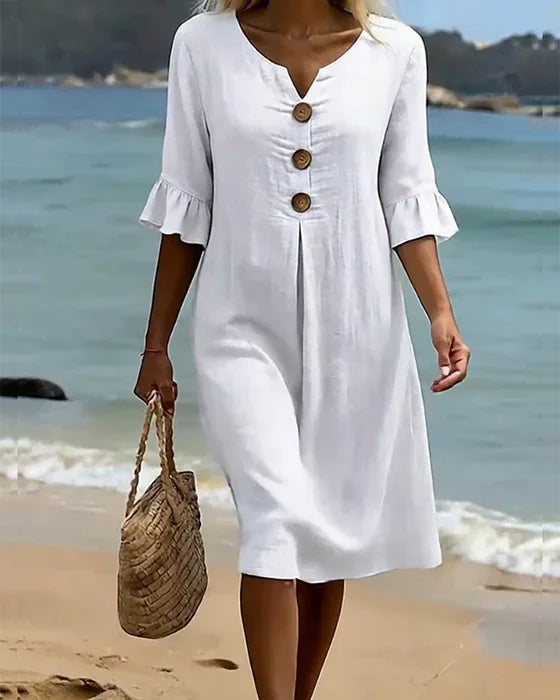 Delores – Relaxed Linen-Look Button Detail Dress