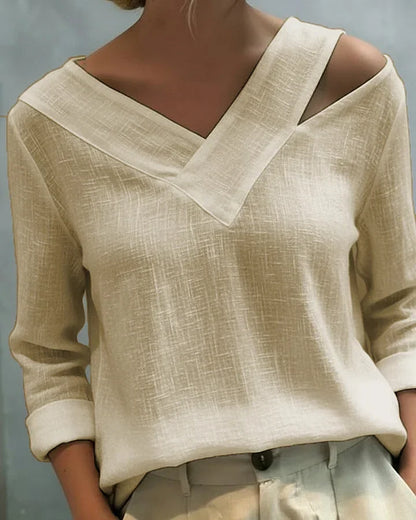 Kendra – Off-Shoulder V-Neck Linen-Look Top