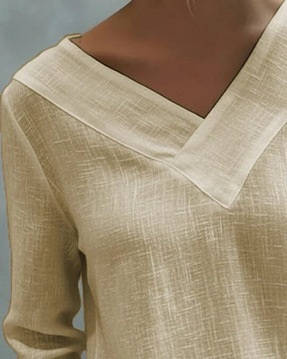 Kendra – Off-Shoulder V-Neck Linen-Look Top