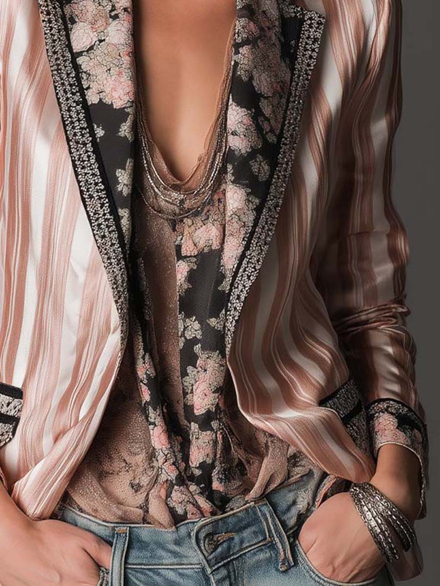 Lucille – Striped Satin-Look Bohemian Blazer