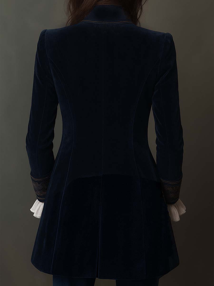 Rosemary – Embroidered Velvet-Look Long Jacket