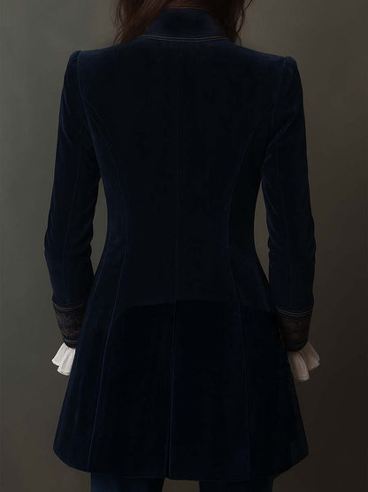 Rosemary – Embroidered Velvet-Look Long Jacket