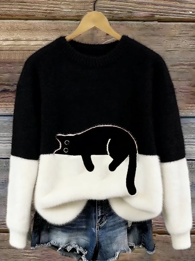 Jacqueline – Cat Graphic Oversized Knit Sweater