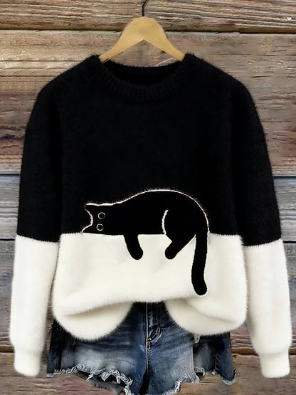 Jacqueline – Cat Graphic Oversized Knit Sweater
