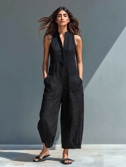 Diana – Relaxed Linen-Look Wide Leg Jumpsuit