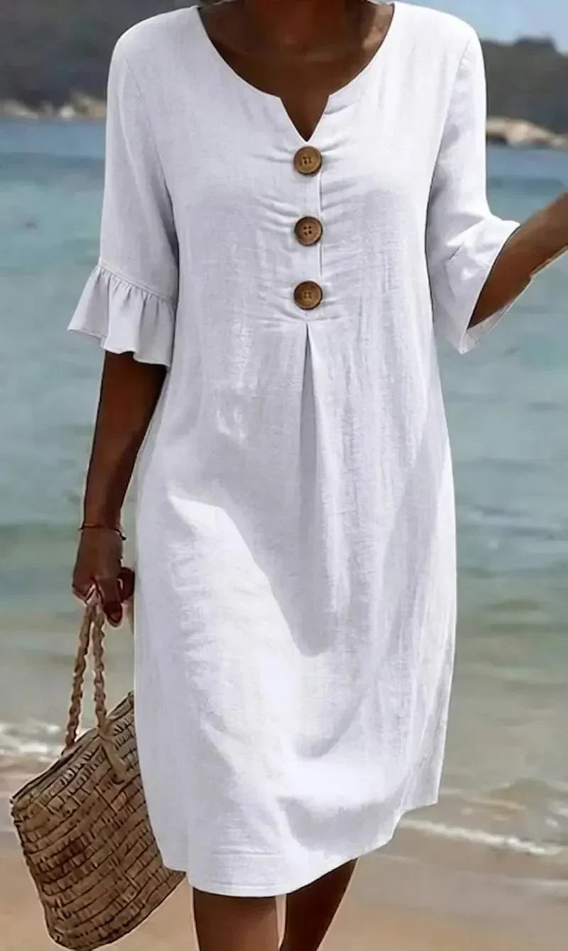 Delores – Relaxed Linen-Look Button Detail Dress