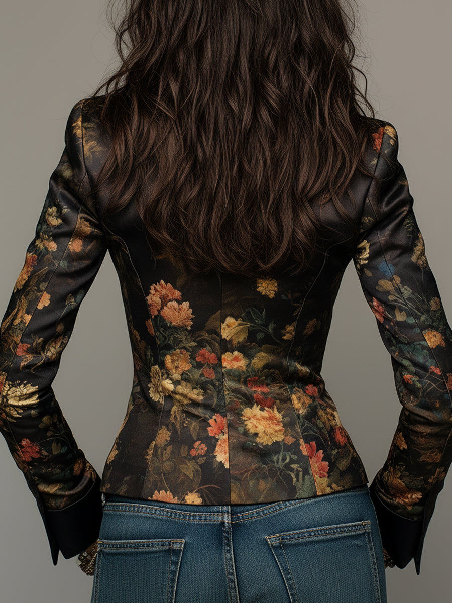 Harriet – Floral Print Fitted Satin-Look Blazer