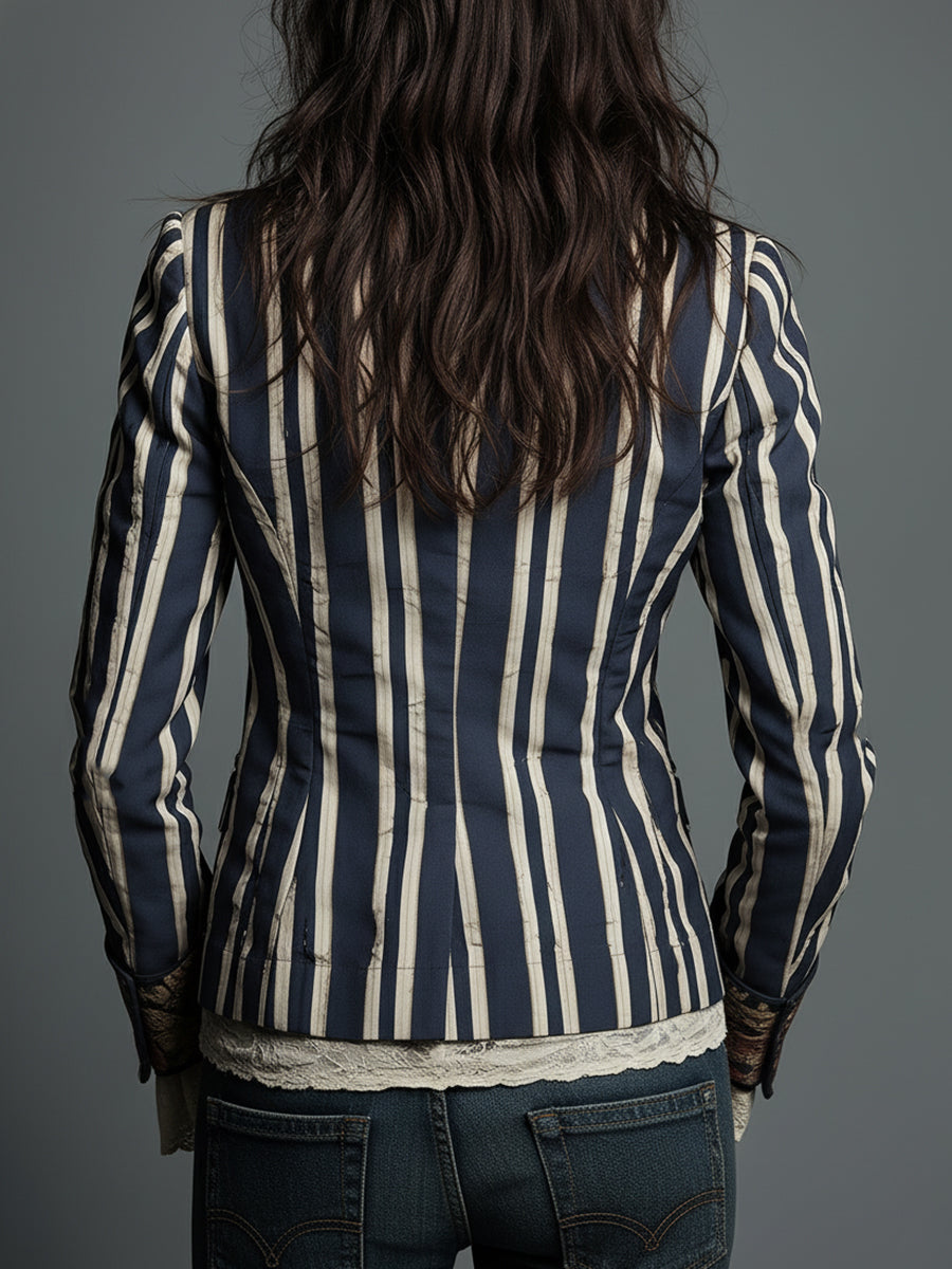 Jill – Striped Blazer with Floral Panel Detail