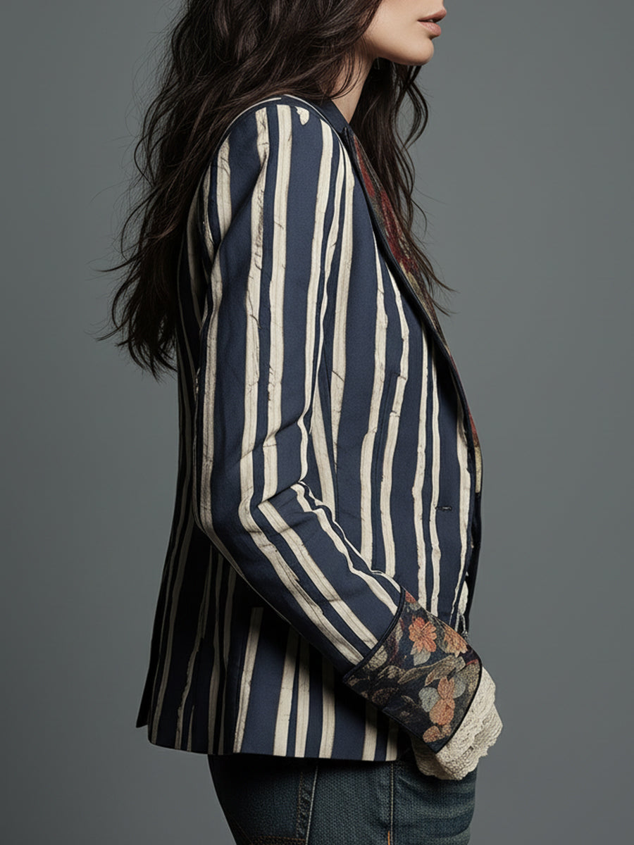Jill – Striped Blazer with Floral Panel Detail