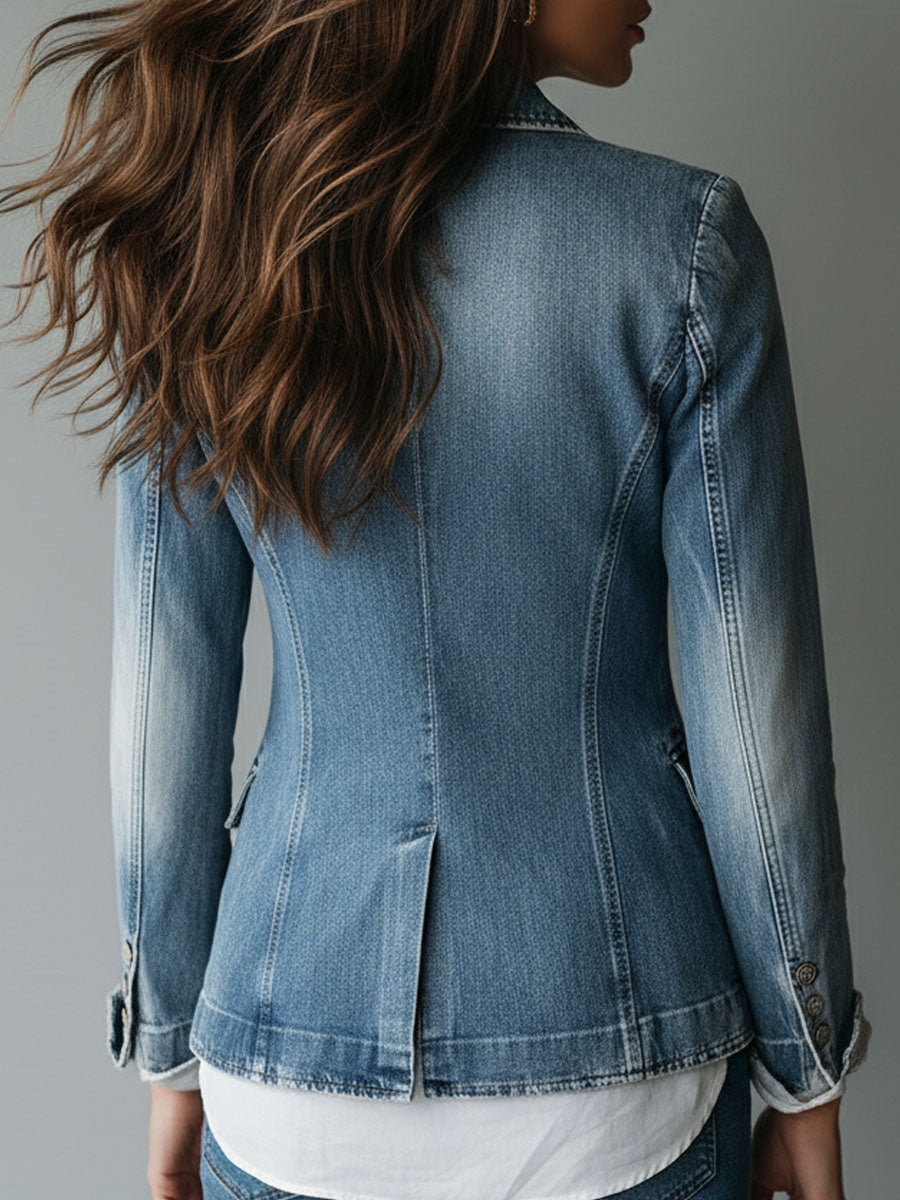 Sarah – Tailored Washed Denim Blazer Jacket