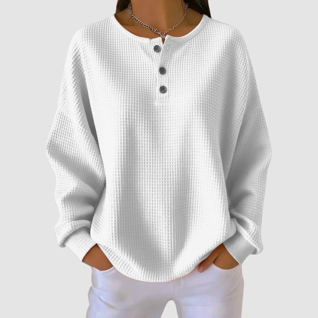 Marilyn – Waffle-Knit Henley Relaxed Top