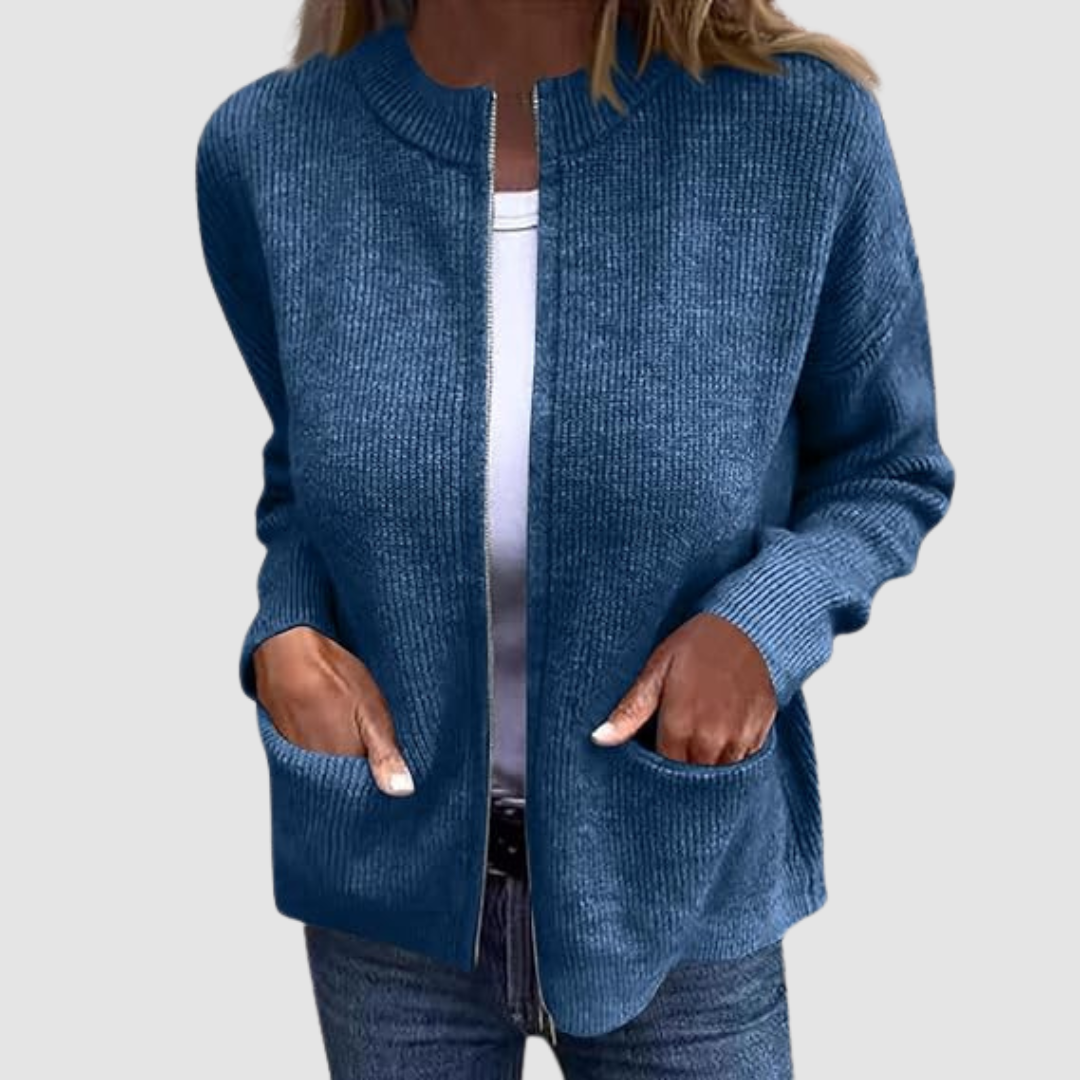Rosalie – Ribbed Knit Zip-Up Cardigan