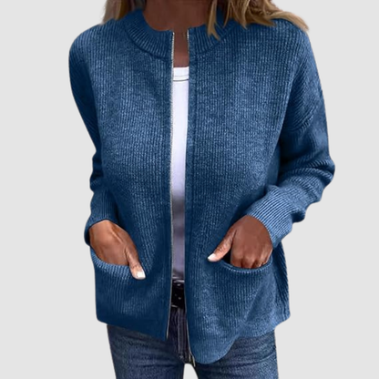 Rosalie – Ribbed Knit Zip-Up Cardigan