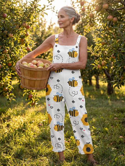 Xanthia | Bee & Flower-Print Overalls