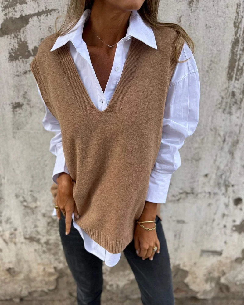 Darlene – V-Neck Knit Layering Vest