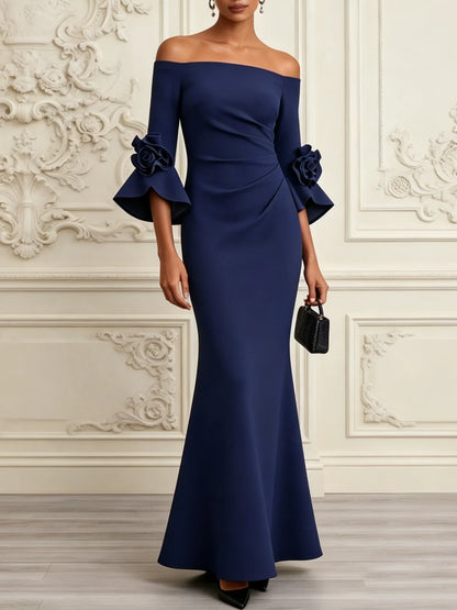 Lindsey – Off-Shoulder Mermaid Gown with Floral Sleeves