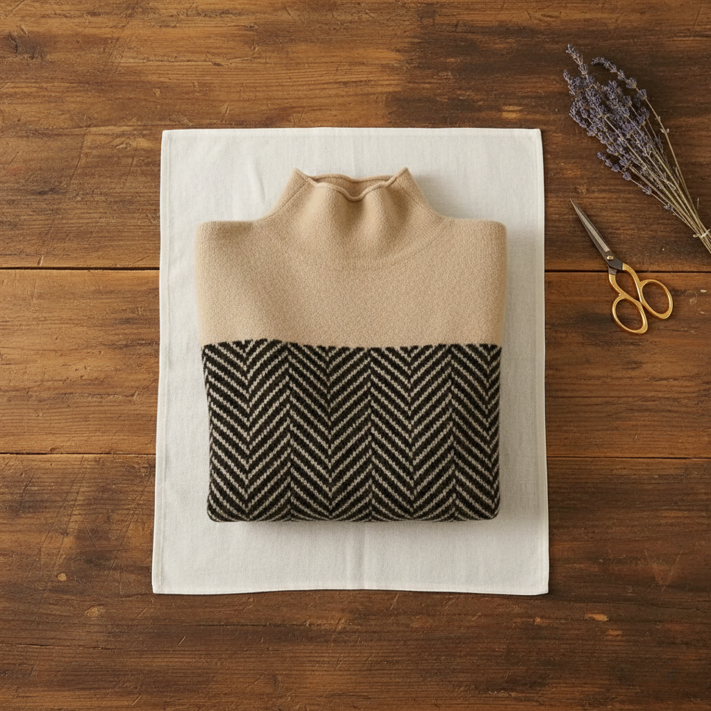 Jeanne – Herringbone Turtleneck Knit Sweater