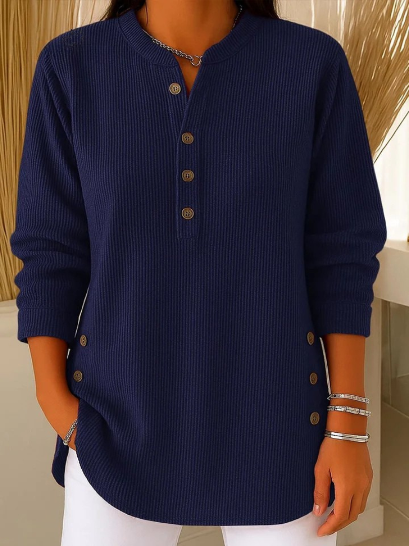 Gretchen – Ribbed Henley Button Tunic Top