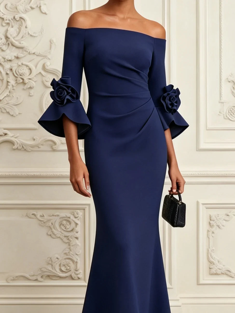 Lindsey – Off-Shoulder Mermaid Gown with Floral Sleeves