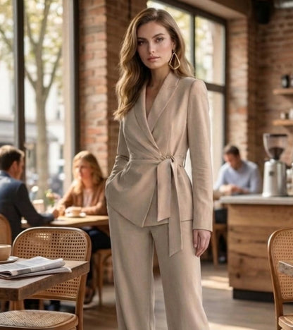 Bridgette – Tailored Wrap Blazer Wide-Leg Set