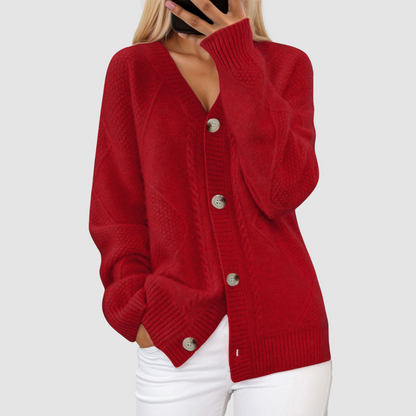Marsha – Cable Knit Button-Up Cardigan