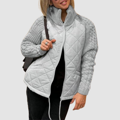 Marjorie – Quilted Patchwork Knit-Sleeve Jacket