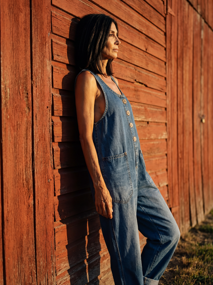 Madelyn | Rooster-Print Denim Overalls