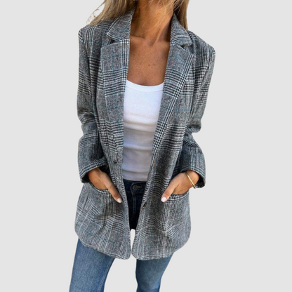 Christine – Plaid Tailored Open-Front Blazer