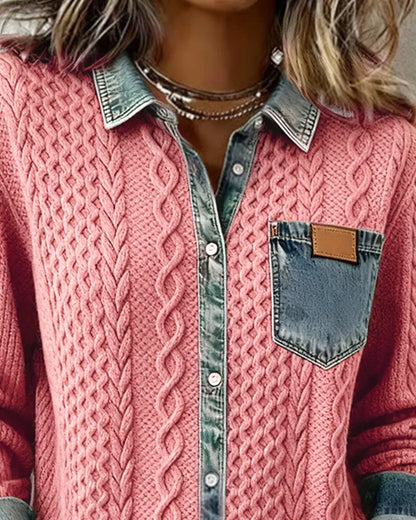 Dorene – Cable Knit Denim Patchwork Shirt