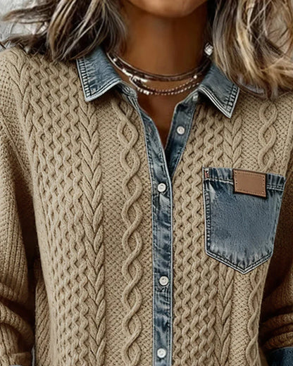 Dorene – Cable Knit Denim Patchwork Shirt